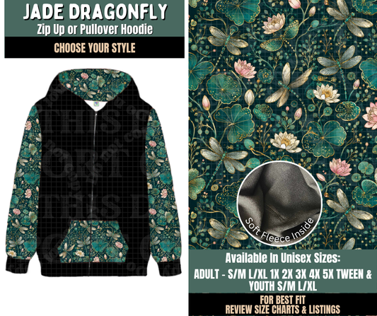 Preorder! Closes 9/17. ETA Dec. Jade Dragonfly Zip-Up or Pullover Hoodie