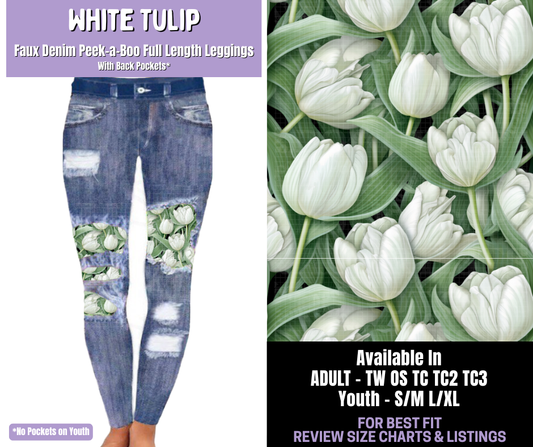 Preorder! Closes 1/22. ETA April. White Tulip Full Length Faux Denim Peekaboo