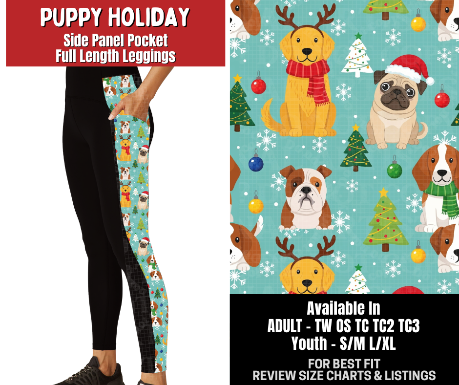Preorder! Closes 8/31. ETA Dec. Puppy Holiday Side Panel Pocket Full Length Leggings