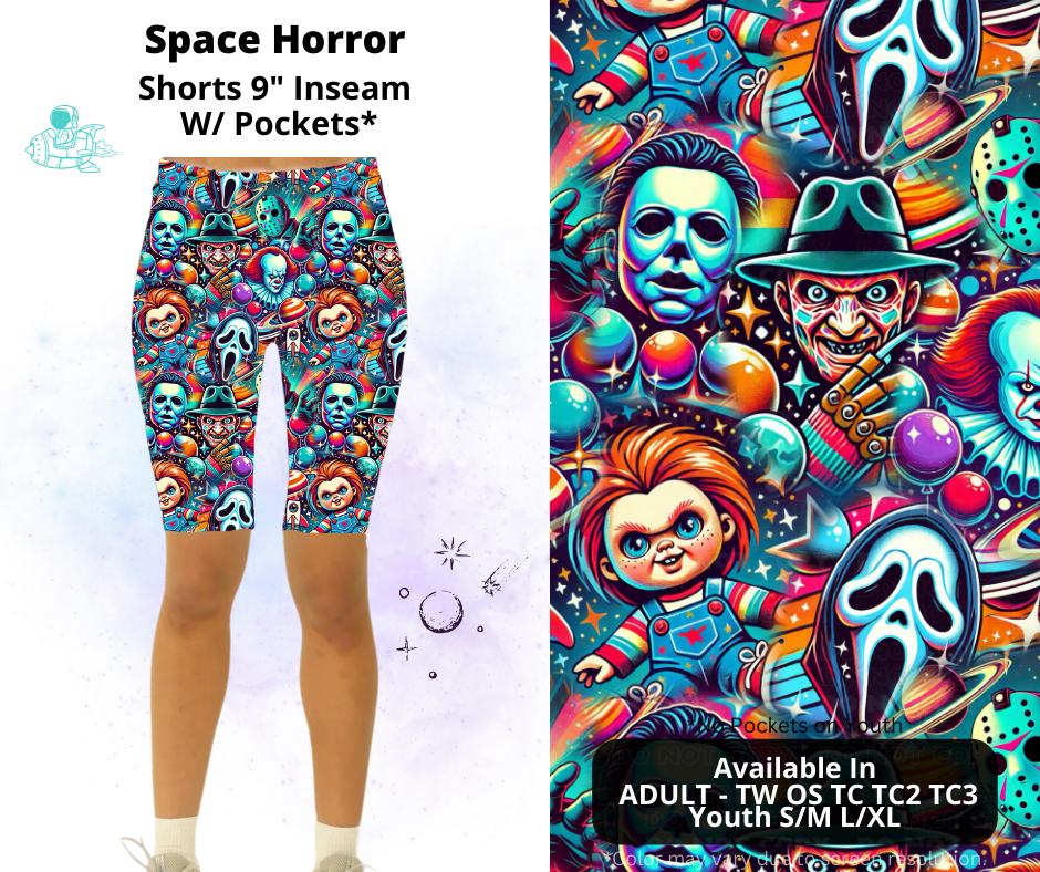 Preorder! Closes 2/3. ETA May. Space Horror 9" Inseam Shorts w/wo Pockets