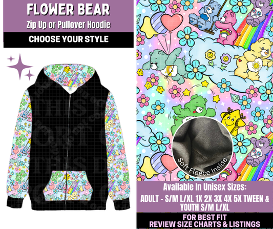 Preorder! Closes 1/14. ETA April. Flower Bear Zip-Up or Pullover Hoodie