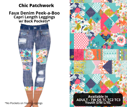 Preorder! Closes 12/23. ETA March. Chic Patchwork Capri Faux Denim Peekaboo