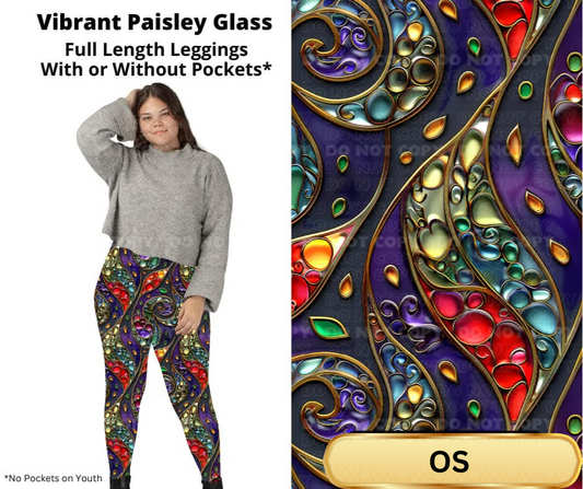 Vibrant Paisley Glass Full Length Leggings w/ Pockets