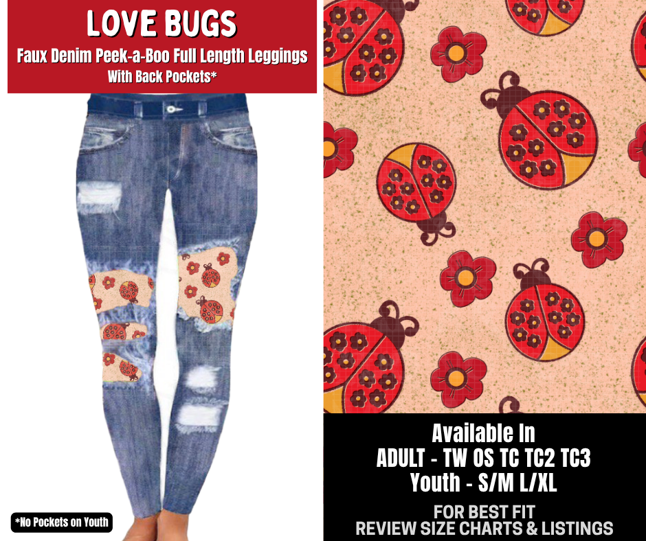 Preorder! Closes 10/26. ETA Jan. Love Bugs Full Length Faux Denim Peekaboo