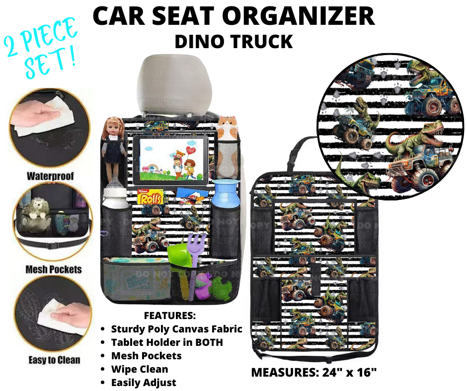 Preorder! Closes 1/2. ETA March. Dino Truck Car Seat Organizer 2 Piece Set