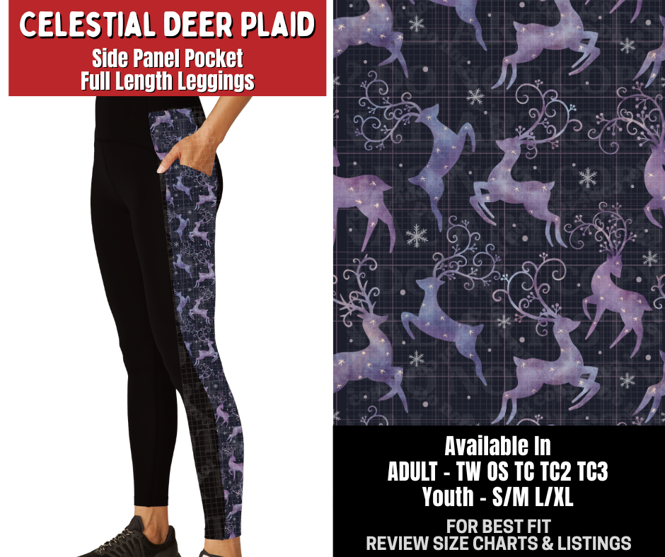 Preorder! Closes 8/31. ETA Dec. Celestial Deer Plaid Side Panel Pocket Full Length Leggings