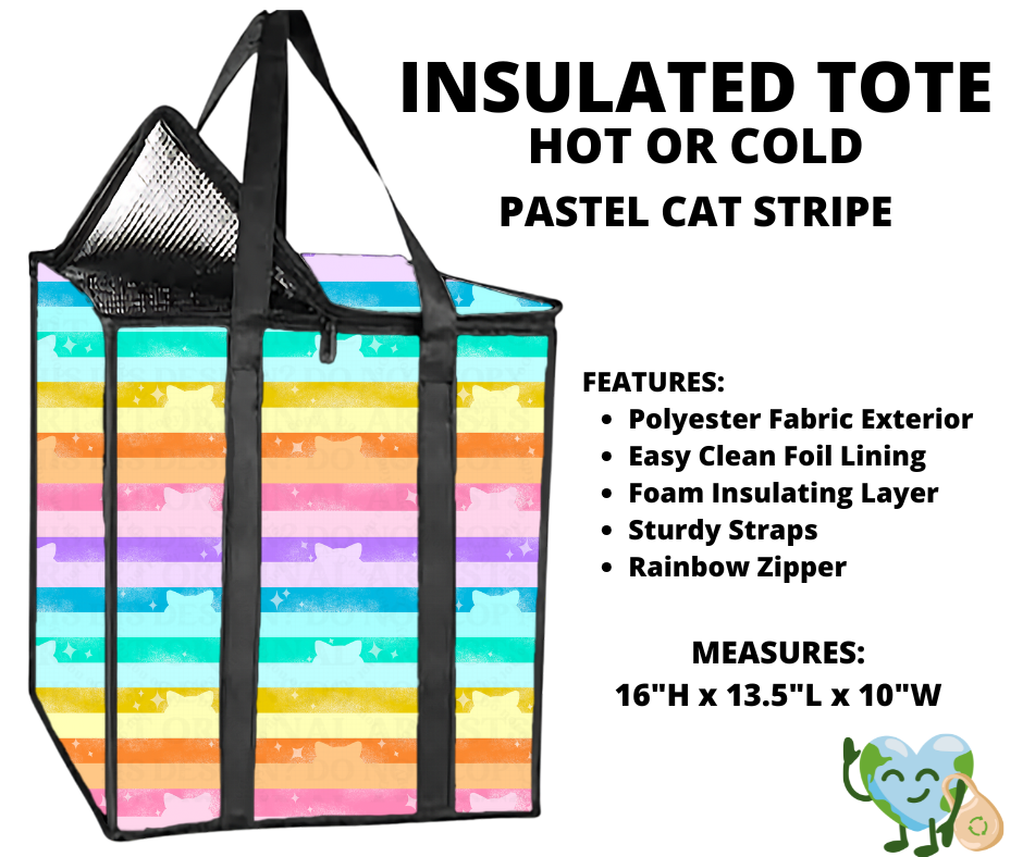 Pastel Cat Stripe Insulated Tote