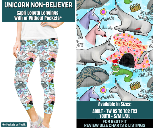 Preorder! Closes 2/5. ETA May. Unicorn Non-Believer Capri Length Leggings w/wo Pockets