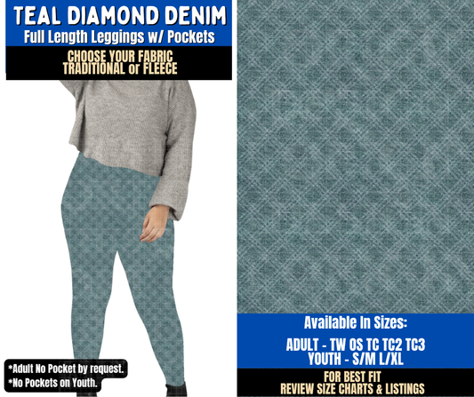 Preorder! Closes 9/16. ETA Dec. Teal Diamond Denim Leggings Choose Fleece or Traditional