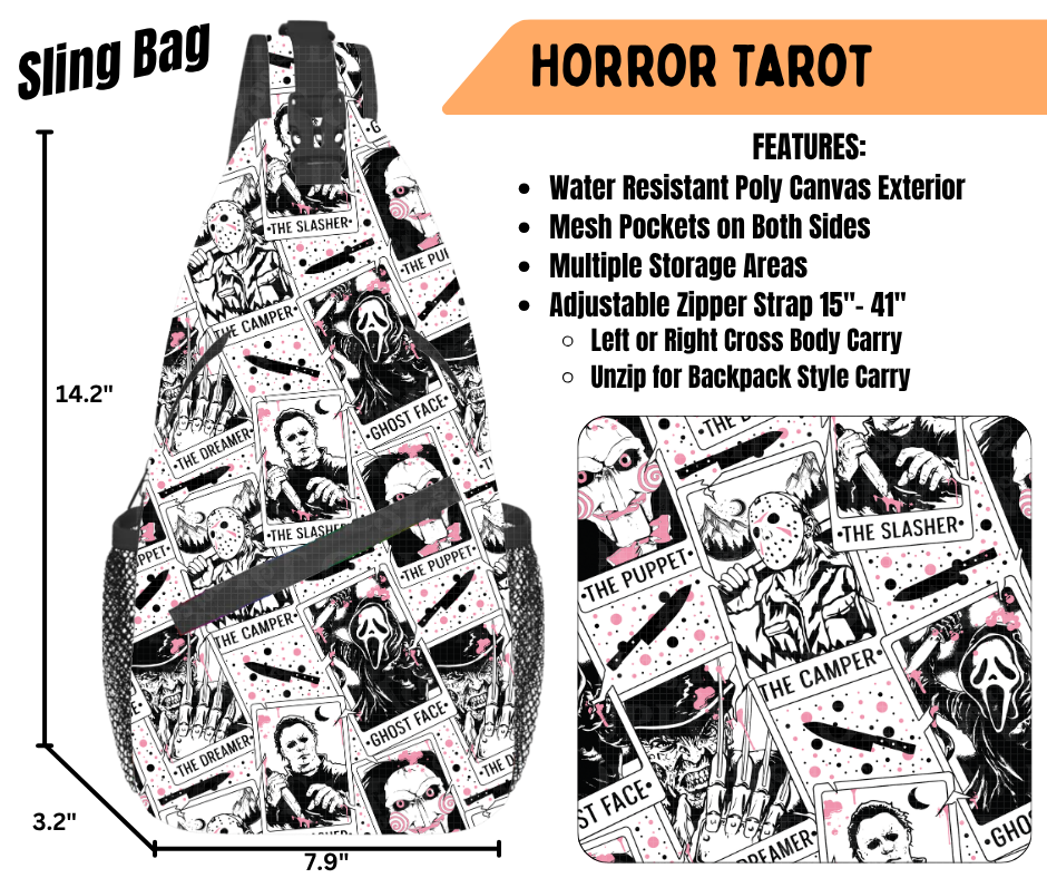 Preorder! Closes 6/22. ETA Sept. Horror Tarot Sling Bag