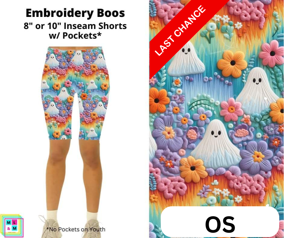 Embroidery Boos Shorts w/ Pockets