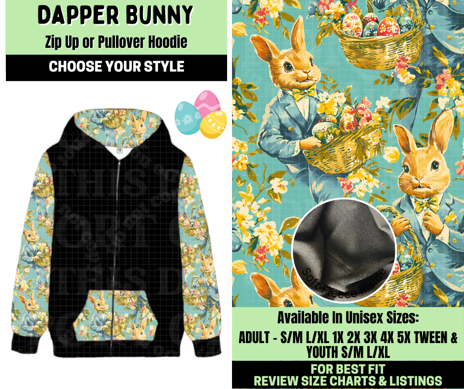 Preorder! Closes 1/19. ETA April. Dapper Bunny Zip-Up or Pullover Hoodie