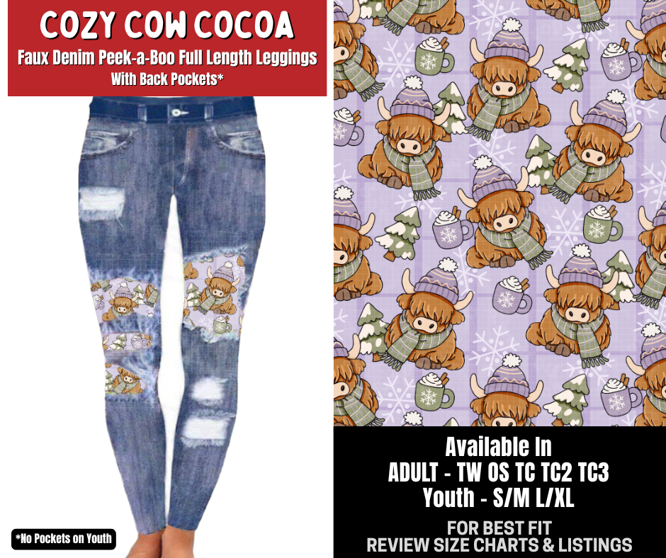 Preorder! Closes 8/31. ETA Dec. Cozy Cow Cocoa Full Length Faux Denim Peekaboo