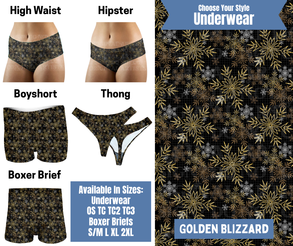 Preorder! Closes 8/26. ETA Nov. Golden Blizzard Hipster, High Waist, Boyshort, & Thong Underwear & Boxer Briefs