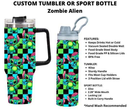 Zombie Alien Custom Tumbler or Sport Bottle