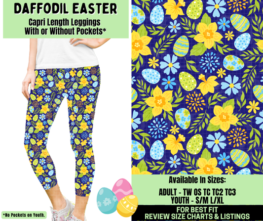 Preorder! Closes 1/19. ETA April. Daffodil Easter Capri Length Leggings w/wo Pockets