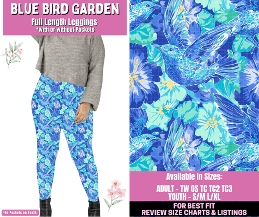 Preorder! Closes 1/12. ETA March. Blue Bird Garden Full Length Leggings w/wo Pockets