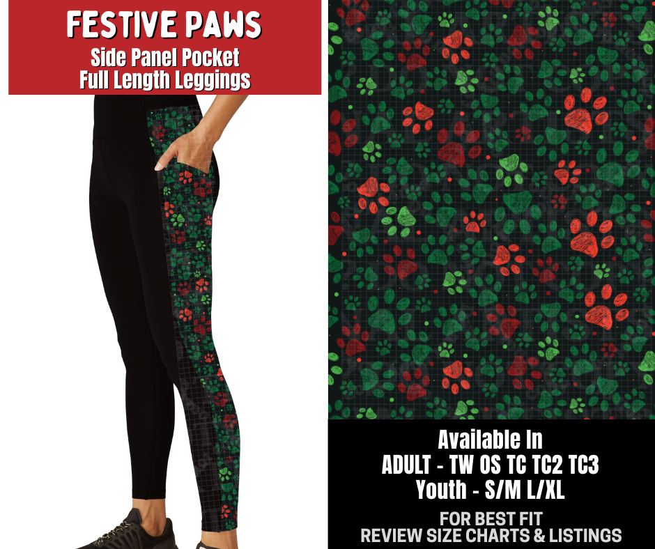 Preorder! Closes 8/31. ETA Dec. Festive Paws Side Panel Pocket Full Length Leggings