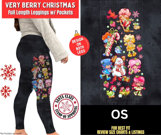 Very Berry Christmas Watercolor Leggings W/ Side Leg Designs Choose Fleece or Traditional
