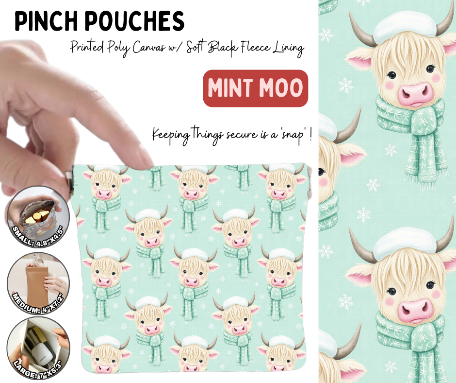 Preorder! Closes 8/19. ETA Nov. Mint Moo Pinch Pouches in 3 Sizes