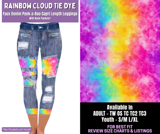 Preorder! Closes 12/18. ETA March. Rainbow Cloud Tie Dye Capri Faux Denim Peekaboo