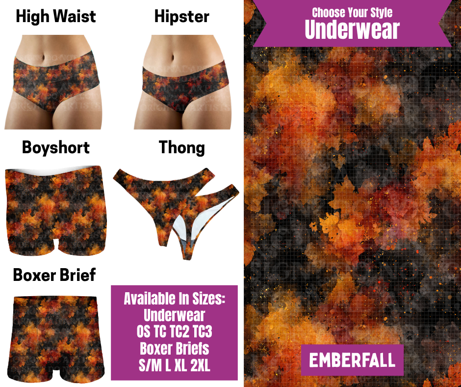 Preorder! Closes 6/24. ETA Sept. Emberfall Hipster, High Waist, Boyshort, & Thong Underwear & Boxer Briefs