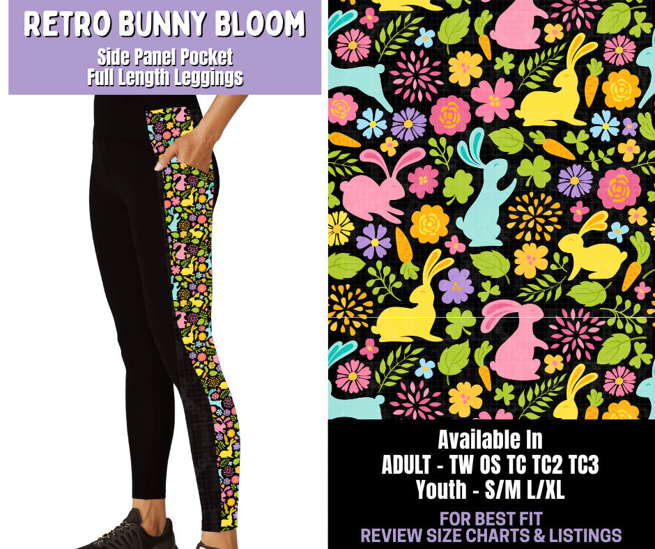 Preorder! Closes 1/22. ETA April. Retro Bunny Bloom Side Panel Pocket Full Length Leggings