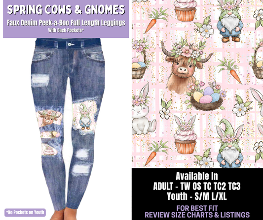 Preorder! Closes 1/22. ETA April. Spring Cows & Gnomes Full Length Faux Denim Peekaboo