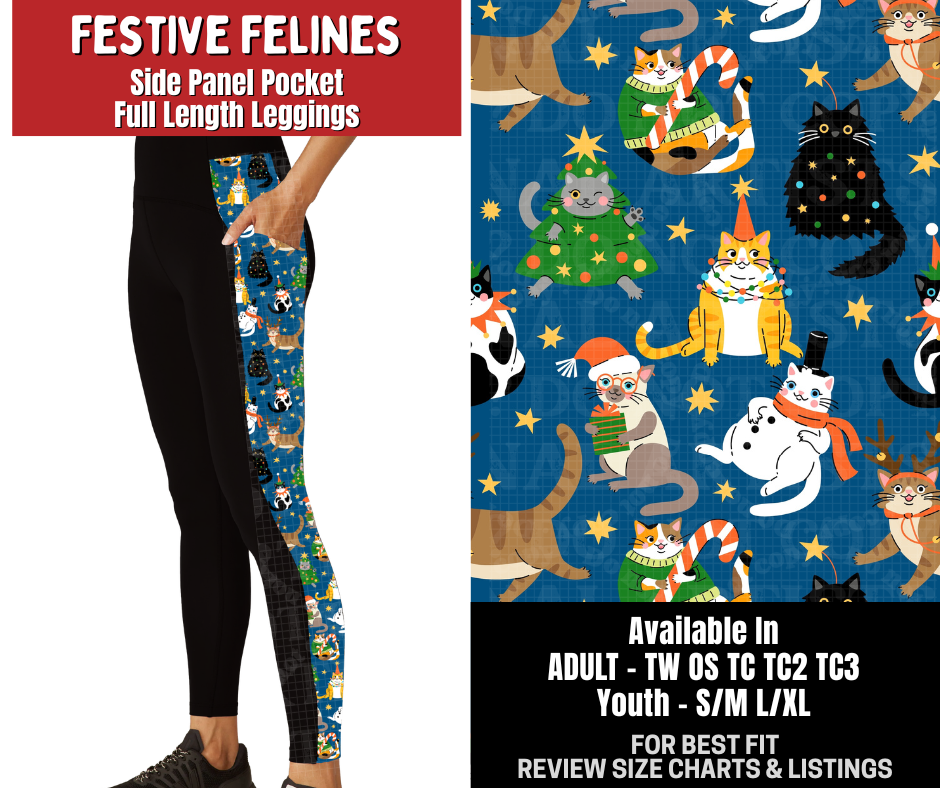Preorder! Closes 8/31. ETA Dec. Festive Felines Side Panel Pocket Full Length Leggings