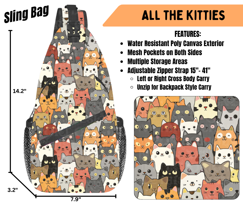 Preorder! Closes 6/22. ETA Sept. All The Kitties Sling Bag