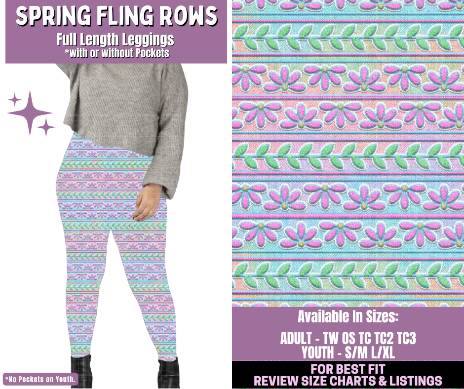 Preorder! Closes 1/14. ETA April. Spring Fling Rows Full Length Leggings w/wo Pockets