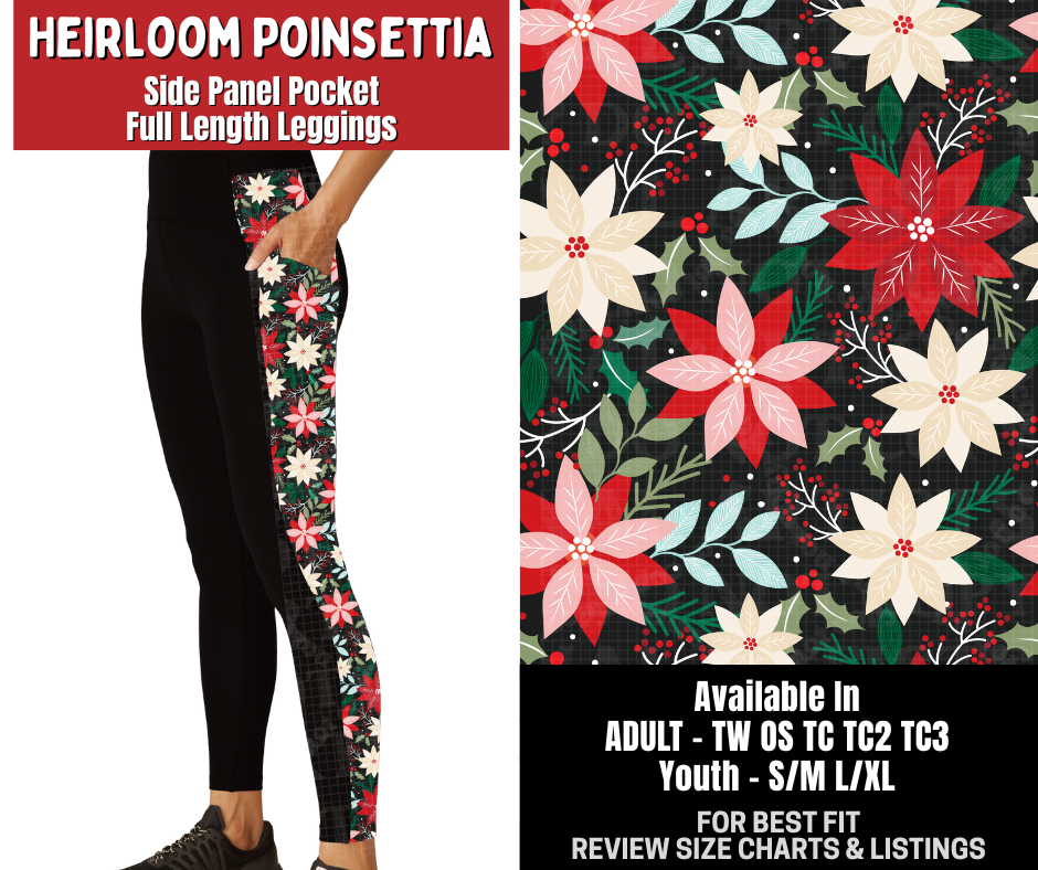Preorder! Closes 8/31. ETA Dec. Heirloom Poinsettia Side Panel Pocket Full Length Leggings