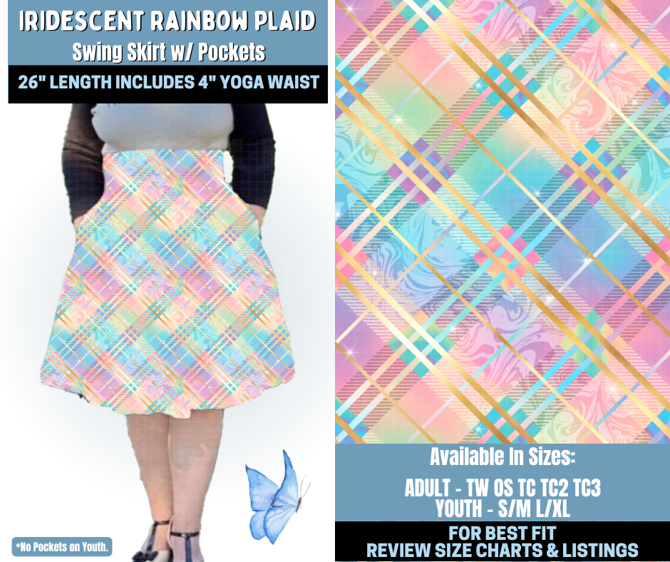 Preorder! Closes 1/15. ETA April. Iridescent Rainbow Plaid Swing Skirt