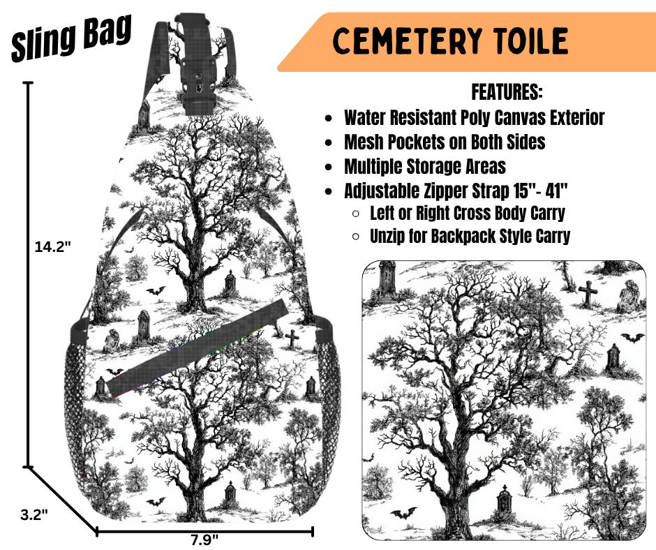 Preorder! Closes 6/22. ETA Sept. Cemetery Toile Sling Bag