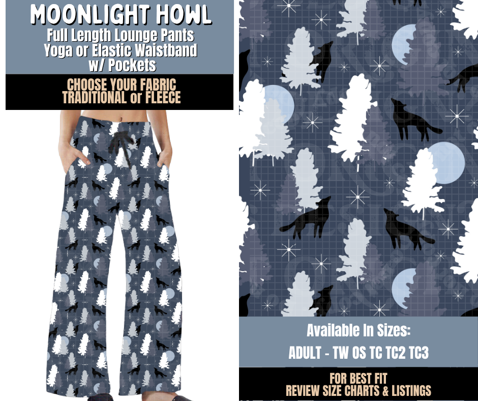 Preorder! Closes 9/24. ETA Dec. Moonlight Owl Lounge Pants Choose Fleece or Traditional