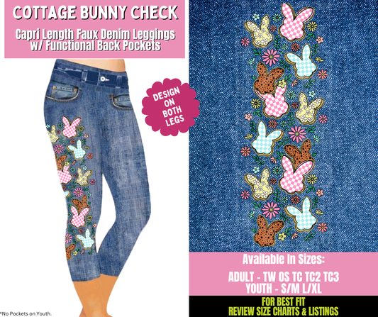 Preorder! Closes 1/21. ETA April. Cottage Bunny Check Capri Leggings w/ Side Leg Designs