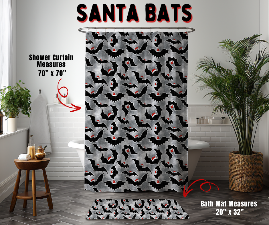 Preorder! Closes 9/2. ETA Dec. Santa Bats Custom Shower Curtain and/or Bath Mat