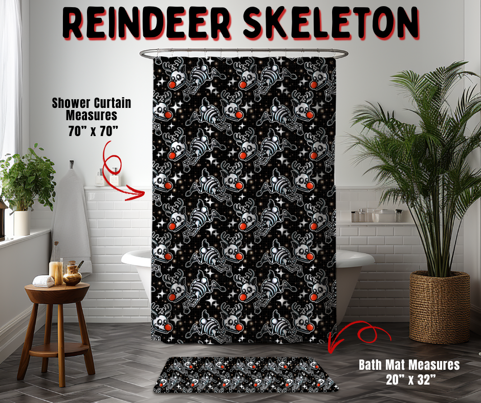 Preorder! Closes 9/2. ETA Dec. Reindeer Skeleton Custom Shower Curtain and/or Bath Mat