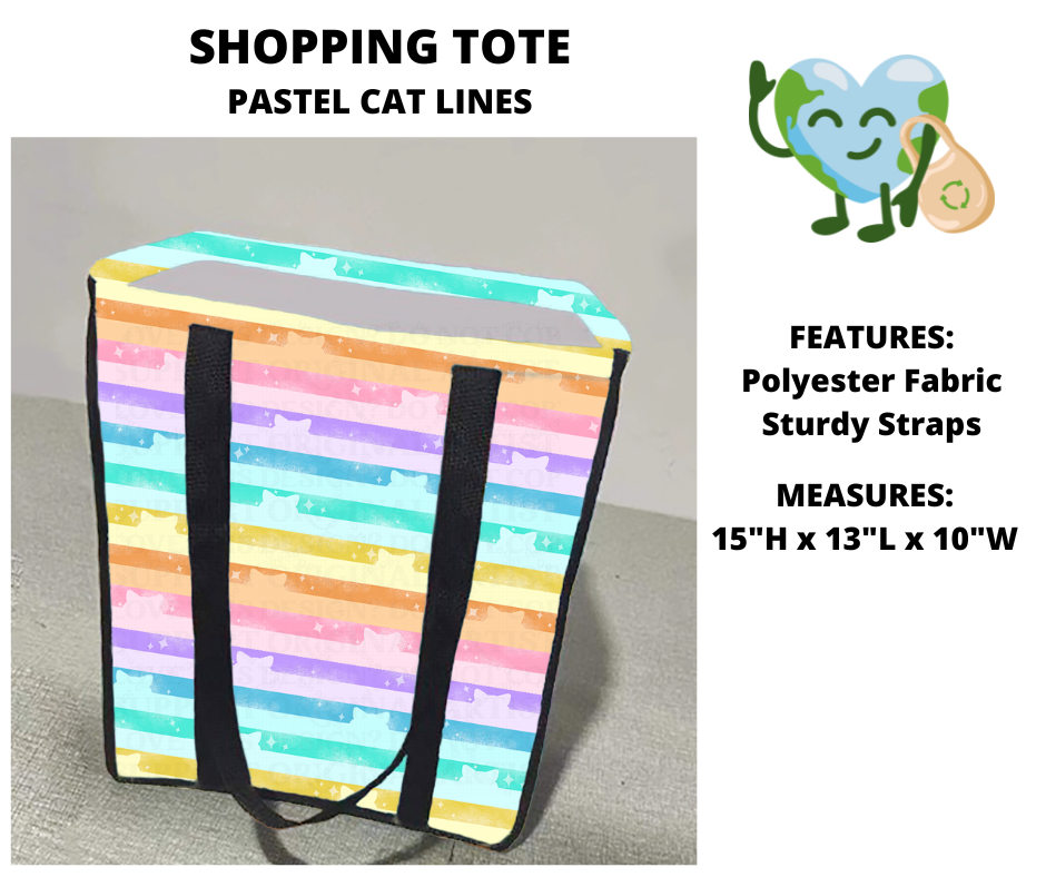 Pastel Cat Stripe Shopping Tote