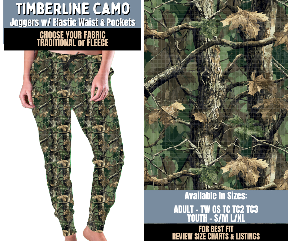 Preorder! Closes 9/24. ETA Dec. Timberline Camo Joggers Choose Fleece or Traditional