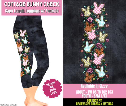 Preorder! Closes 1/21. ETA April. Cottage Bunny Check Capri Leggings w/ Side Leg Designs