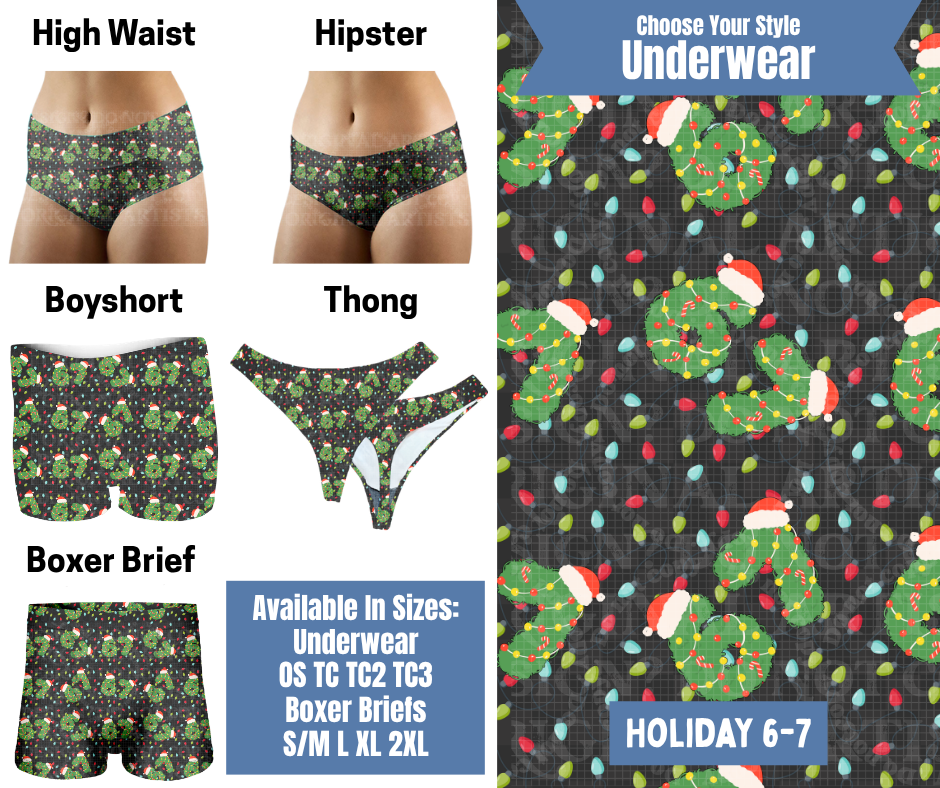 Preorder! Closes 8/26. ETA Nov. Holiday 6-7 Hipster, High Waist, Boyshort, & Thong Underwear & Boxer Briefs