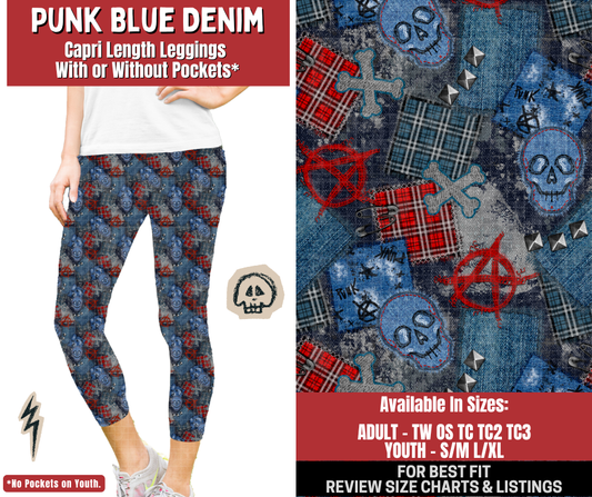 Preorder! Closes 12/22. ETA March. Punk Blue Denim Capri Length Leggings w/wo Pockets