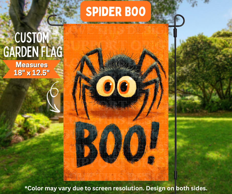 Preorder! Closes 7/6. ETA Oct. Spider Boo Garden Flag