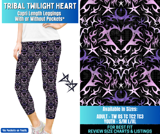 Preorder! Closes 12/17. ETA March. Tribal Twilight Heart Capri Length Leggings w/wo Pockets