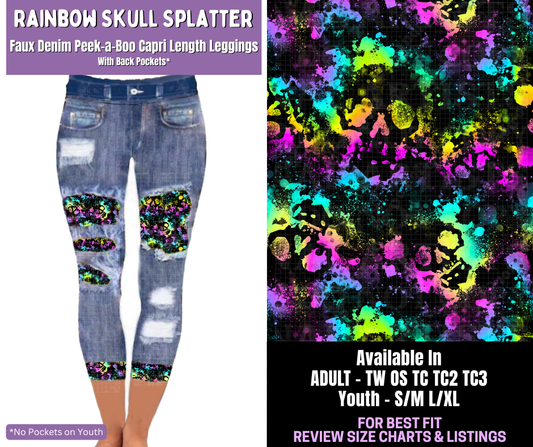 Preorder! Closes 12/18. ETA March. Rainbow Skull Splatter Capri Faux Denim Peekaboo