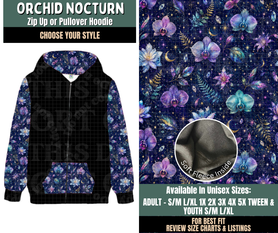 Preorder! Closes 9/17. ETA Dec. Orchid Nocturn Zip-Up or Pullover Hoodie