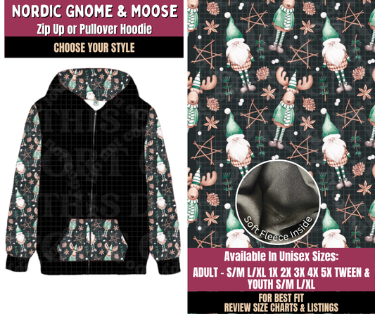 Preorder! Closes 8/27. ETA Nov. Nordic Gnome & Moose Zip-Up or Pullover Hoodie