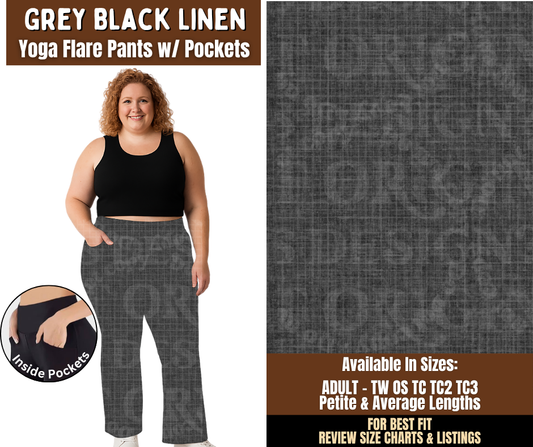 Preorder! Closes 7/29. ETA Oct. Grey Black Linen Yoga Flare Pants