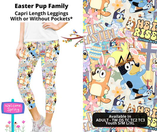 Preorder! Closes 1/22. ETA April. Easter Pup Family Capri Leggings w/wo Pockets